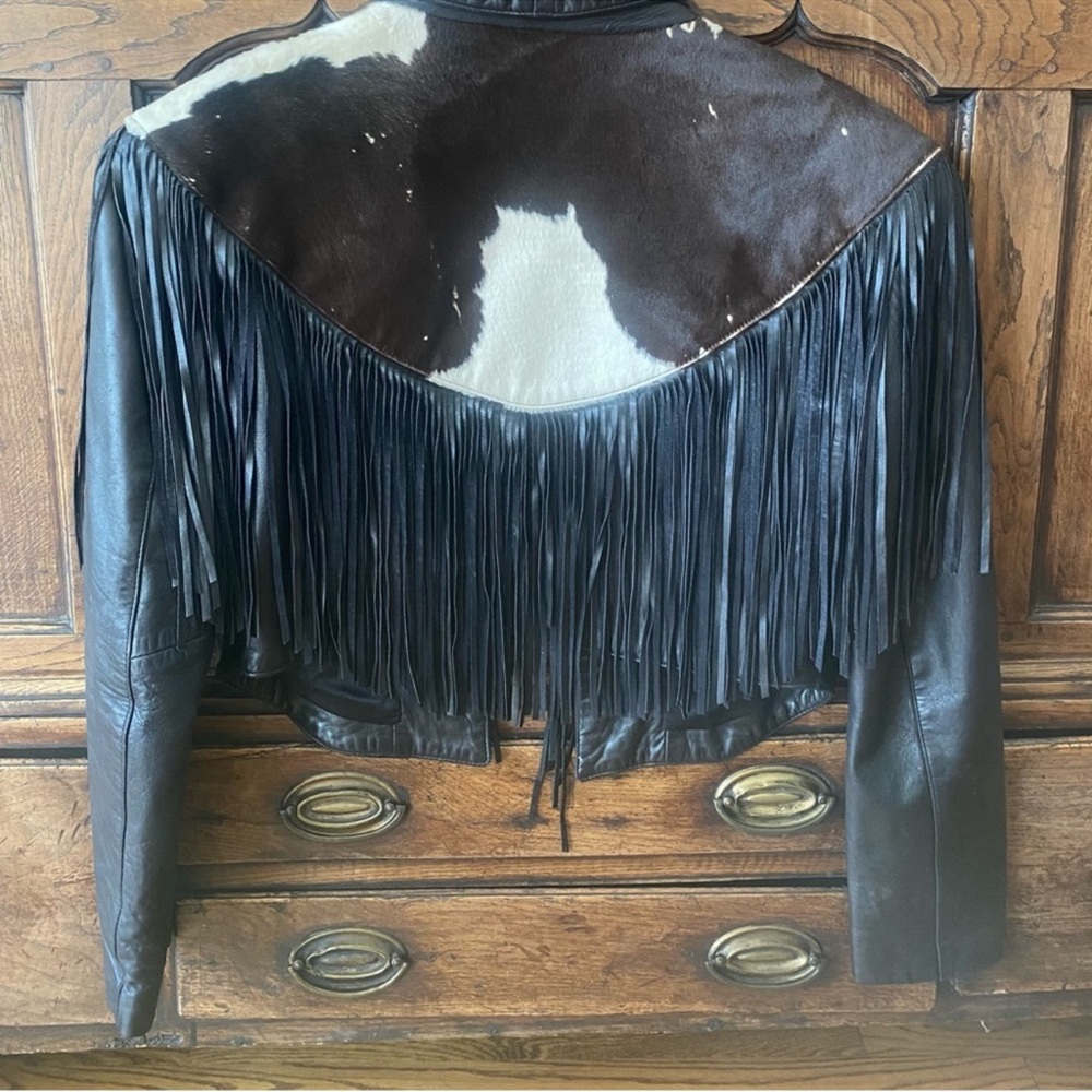 Continental Leather cowhide fringe cropped  jacket M RARE - Picture 3 of 7
